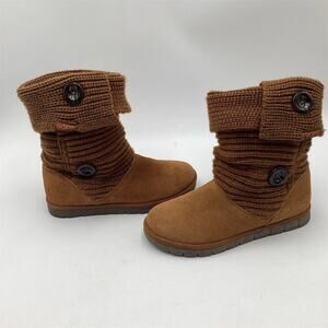 Sporto Women's Brown Suede Ankle Bootie Knit Cuff Button Accents 6.5